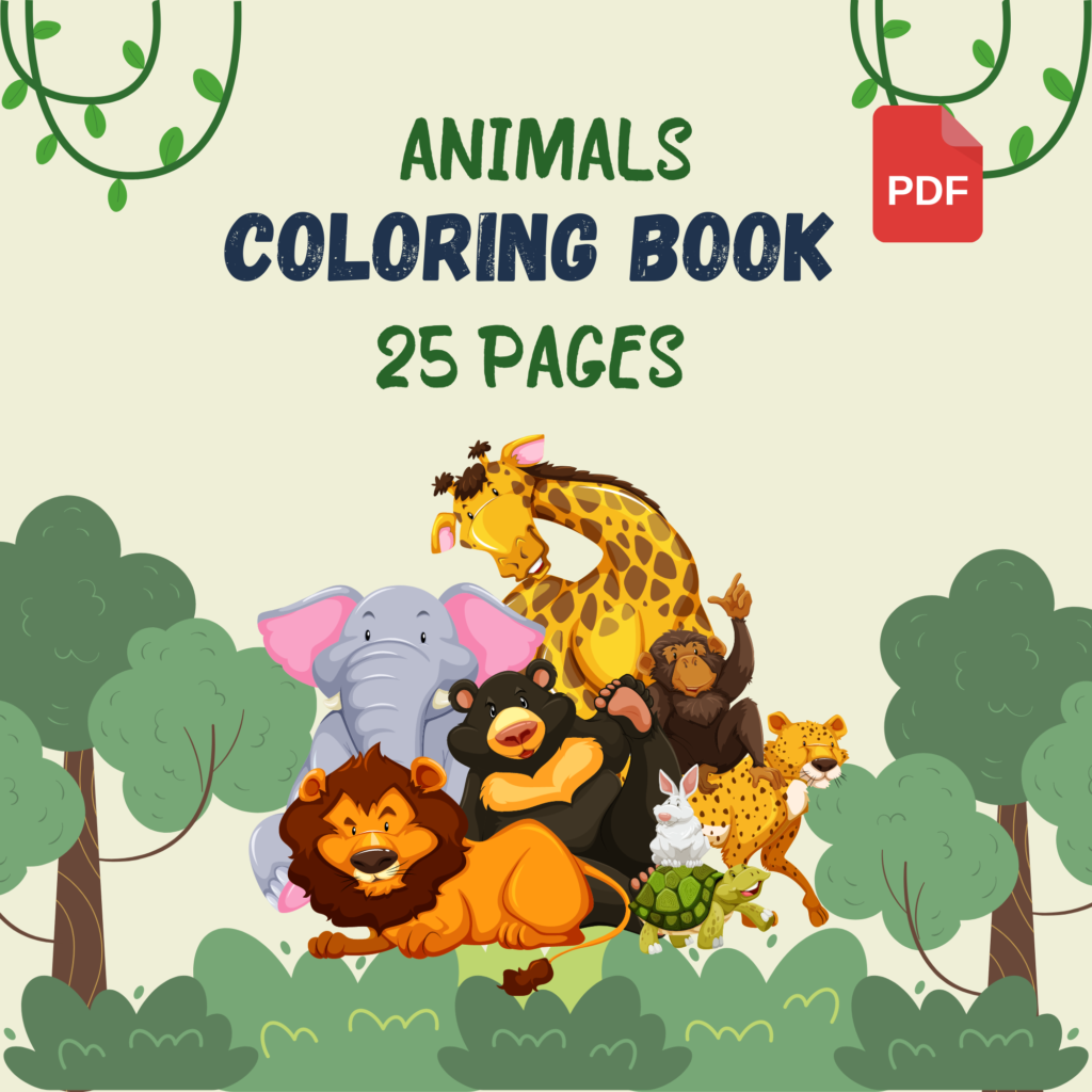 Easy Resell: Cute Printable Animals Coloring Book for Kids in PDF