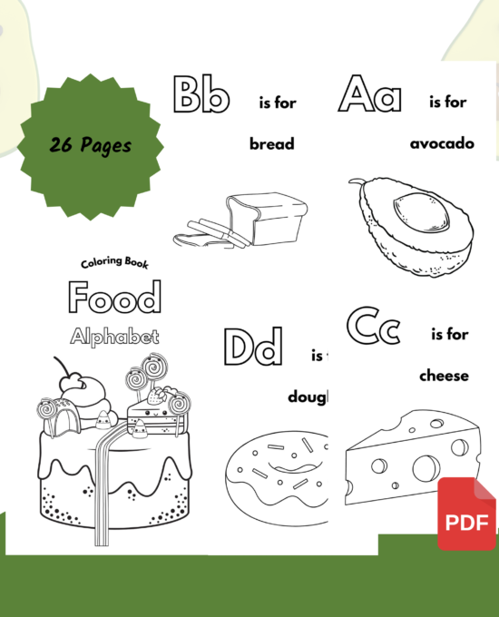 Yummy ABCs: A Printable Food Alphabet Coloring Book